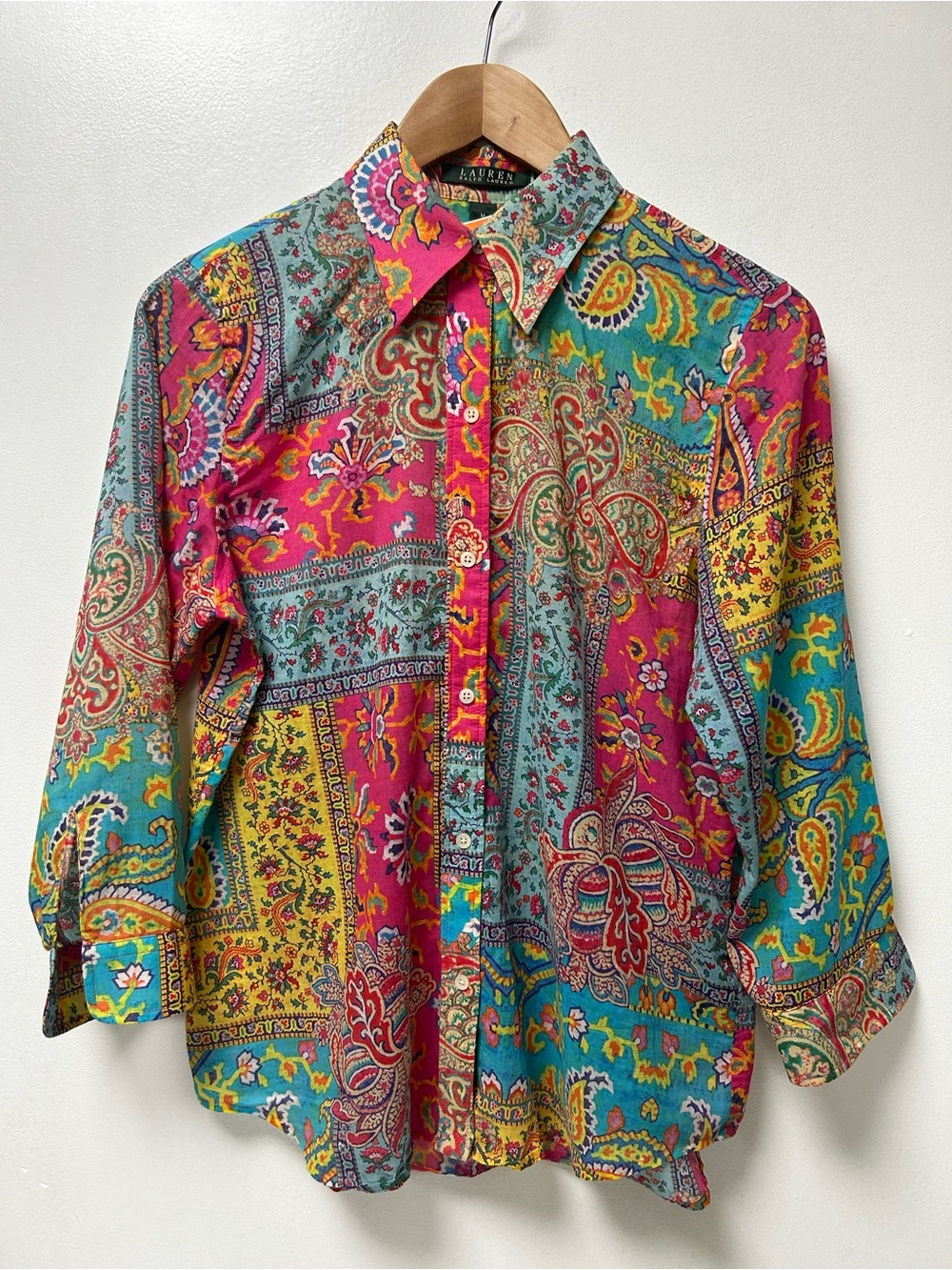 Lauren Ralph Lauren Women’s Patchwork Paisley Button-Up Shirt 100% Cotton Size M